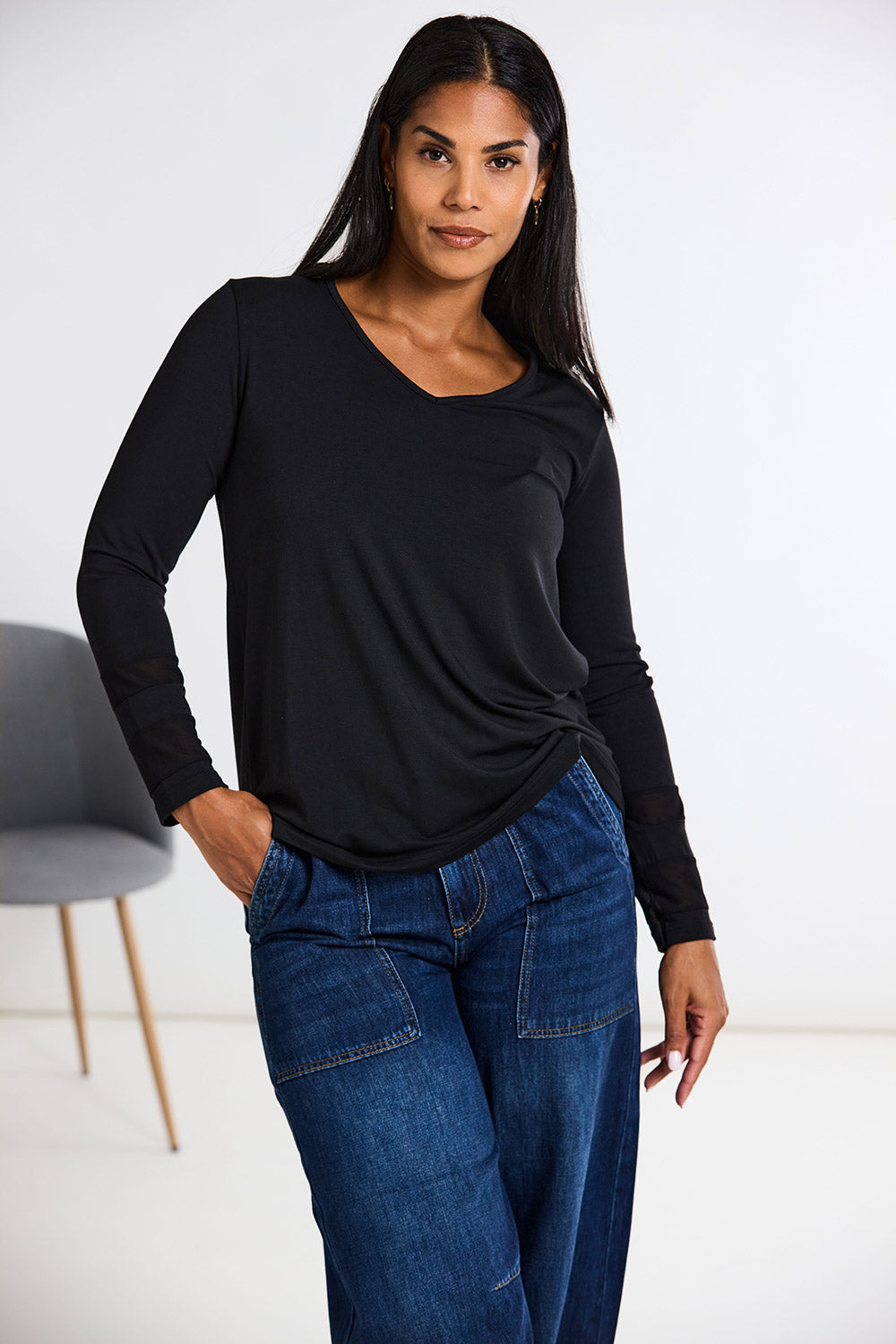 Peruzzi Banded Mesh Sleeve Top