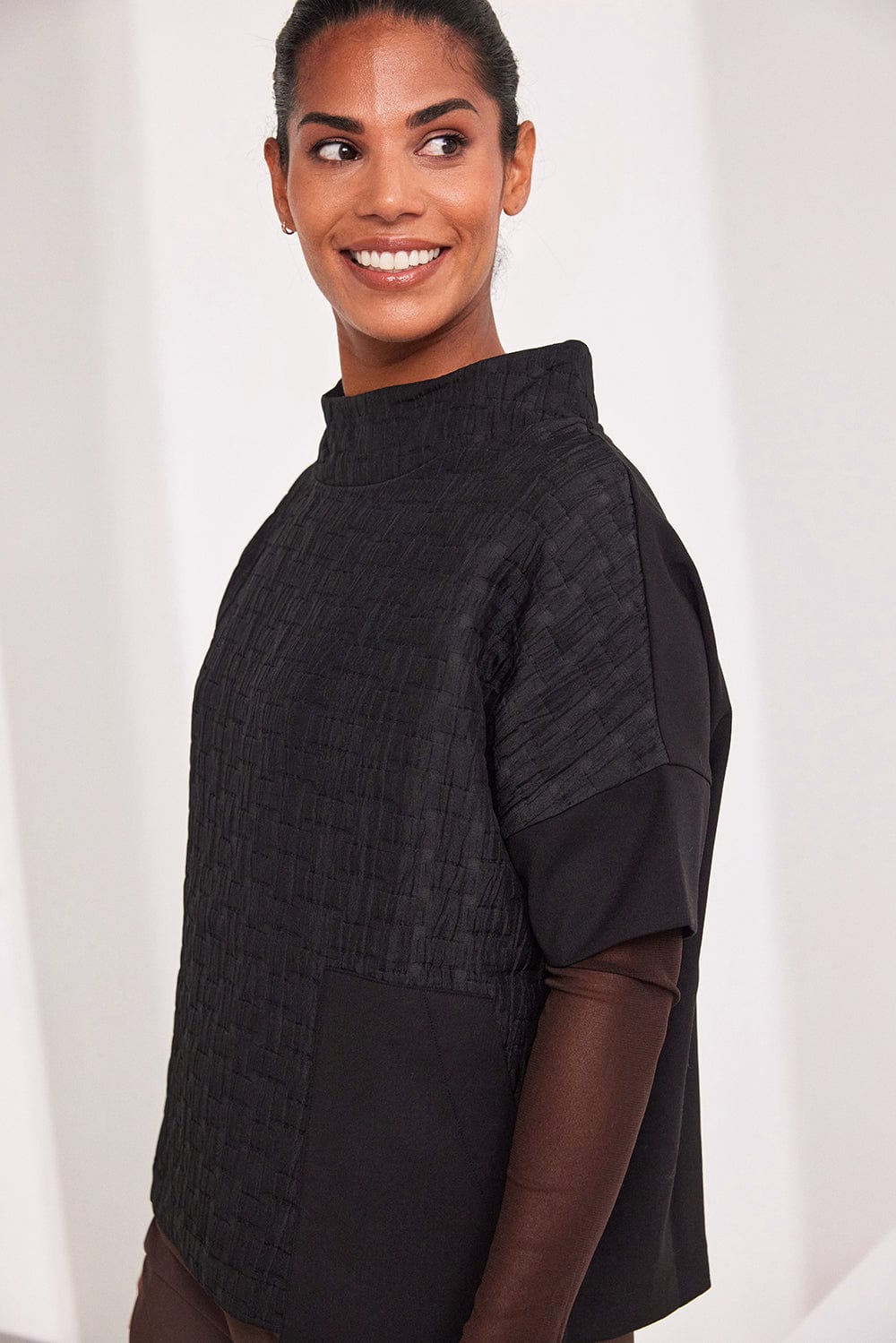 NAYA Quilted Mixed Fabric Top