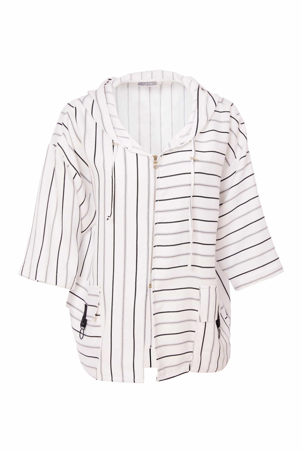 NAYA Double Pocket Zip Stripe Top