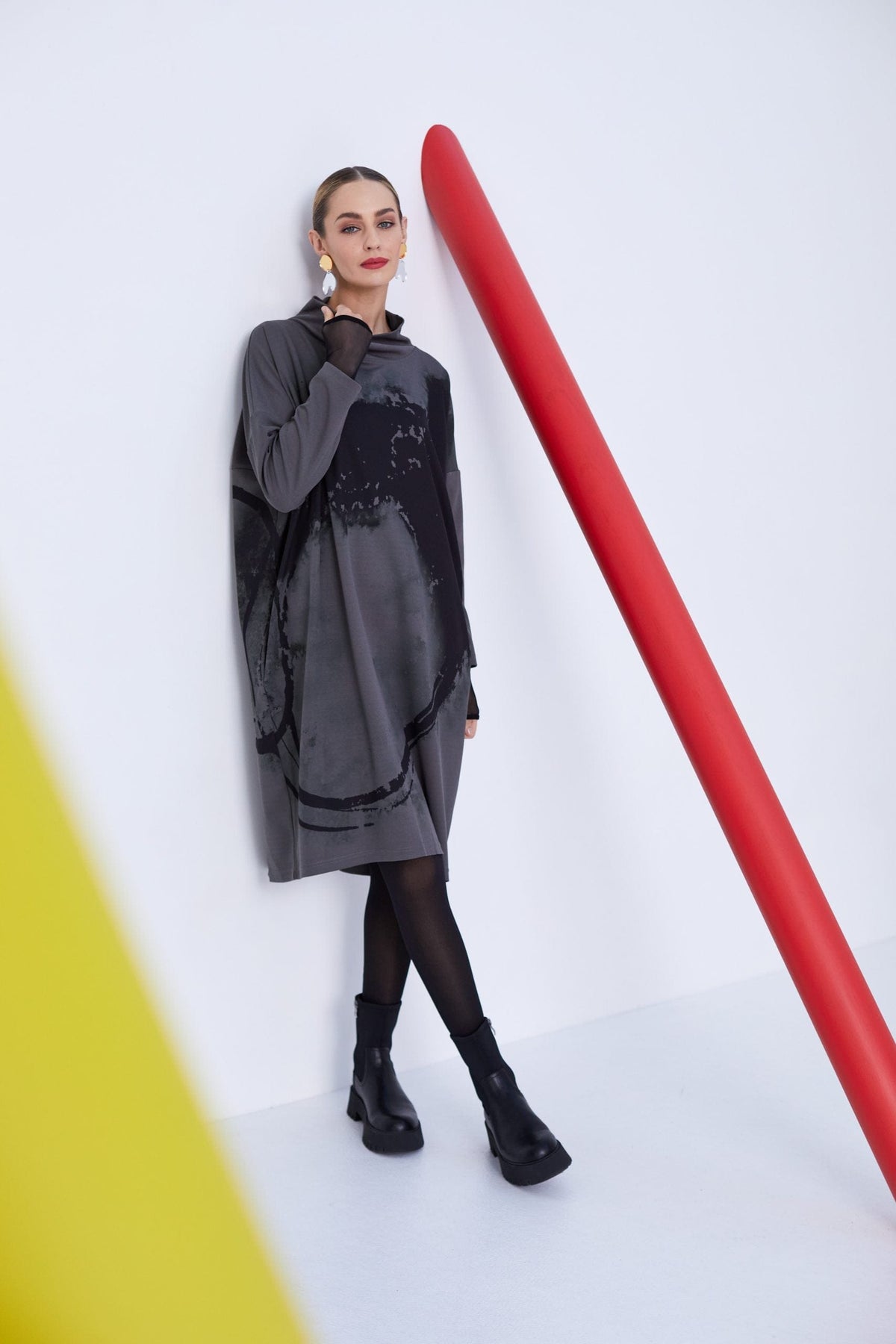NAYA Splash Print Funnel Neck Dress