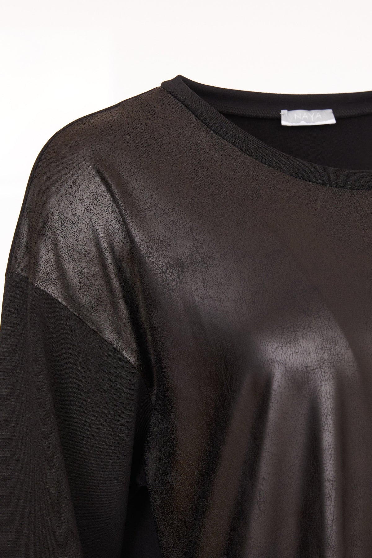 NAYA Ruched Dipped Hem Pleather Top