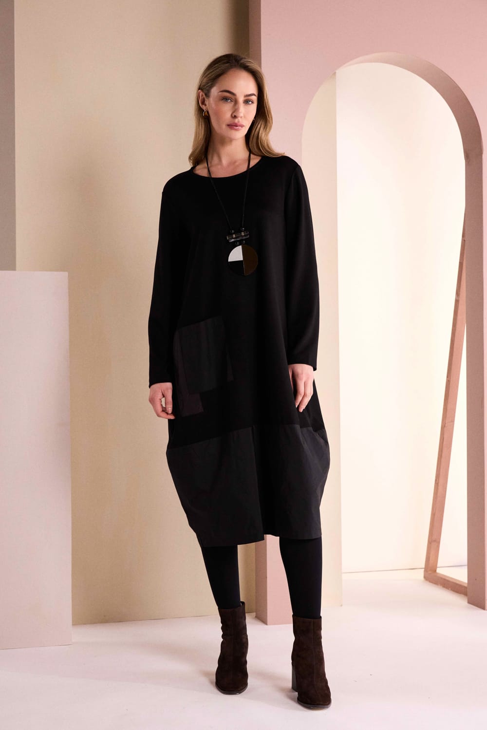 NAYA Patch Dress With Snood