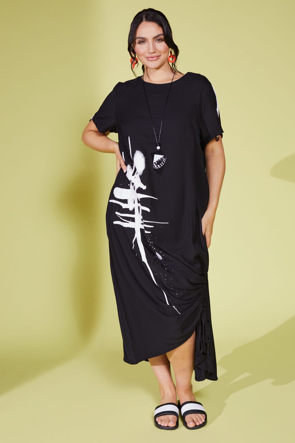 ORA Print Dress With Ruching