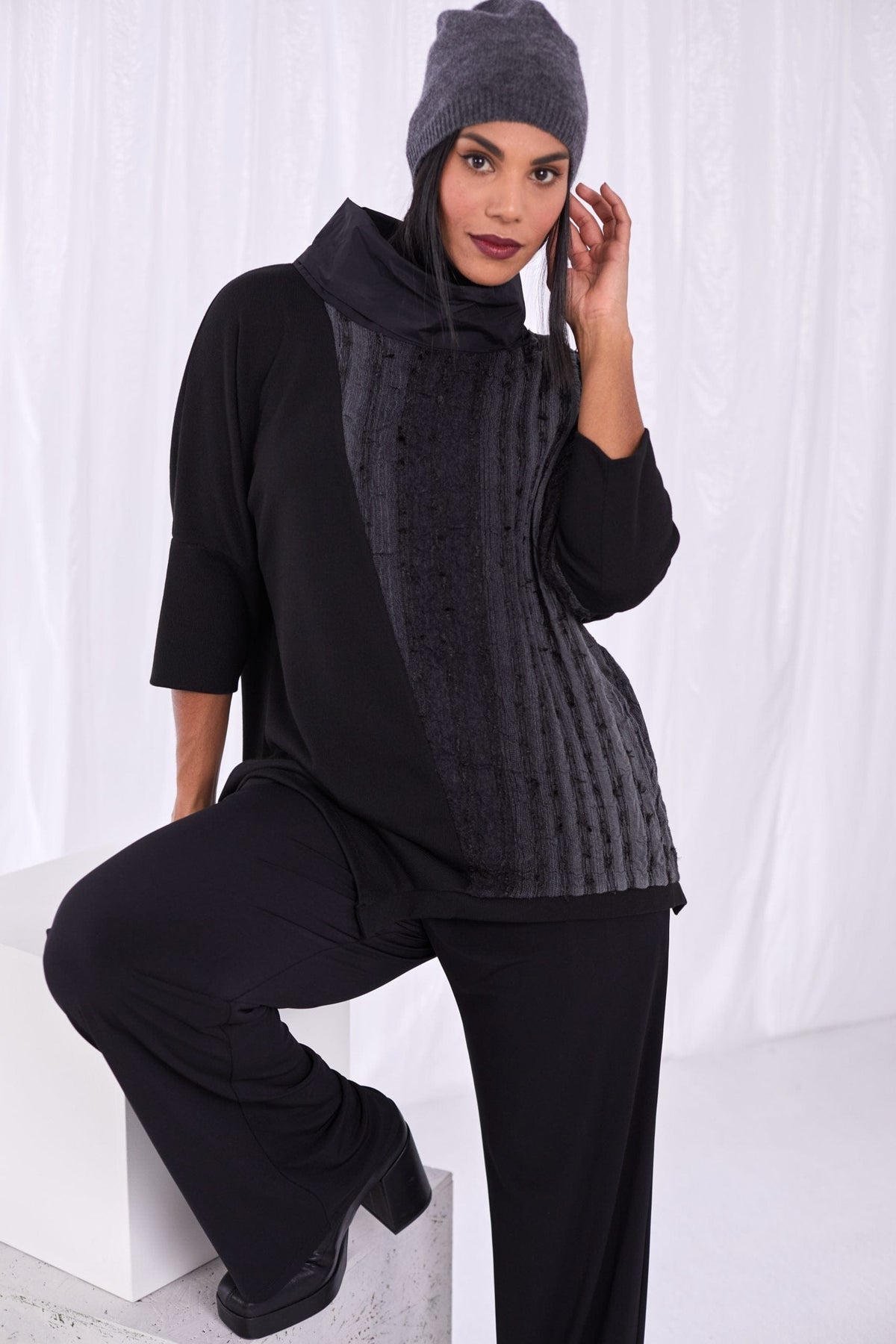 ORA Mixed Fabric Top