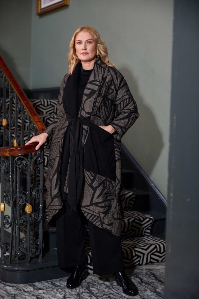 ORA Tie Front Print Coat
