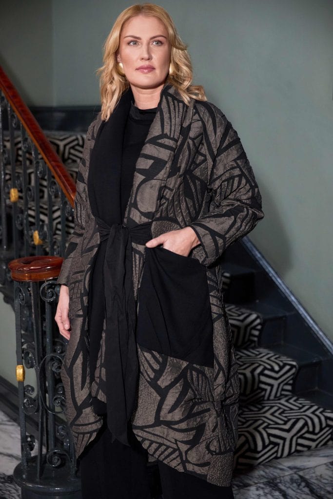 ORA Tie Front Print Coat