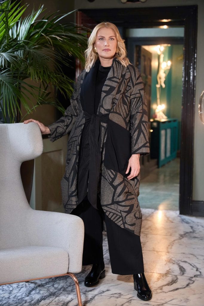 ORA Tie Front Print Coat