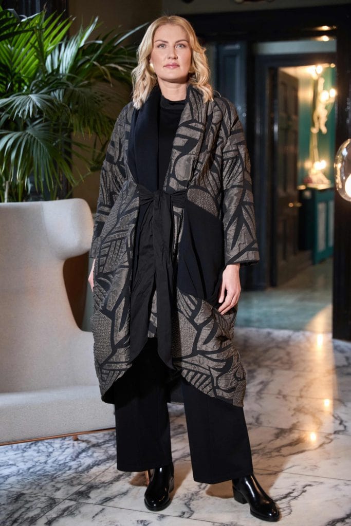 ORA Tie Front Print Coat