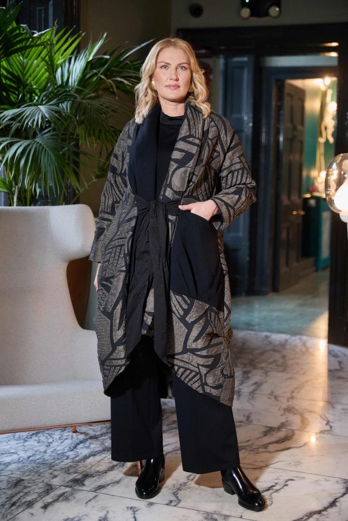 ORA Tie Front Print Coat