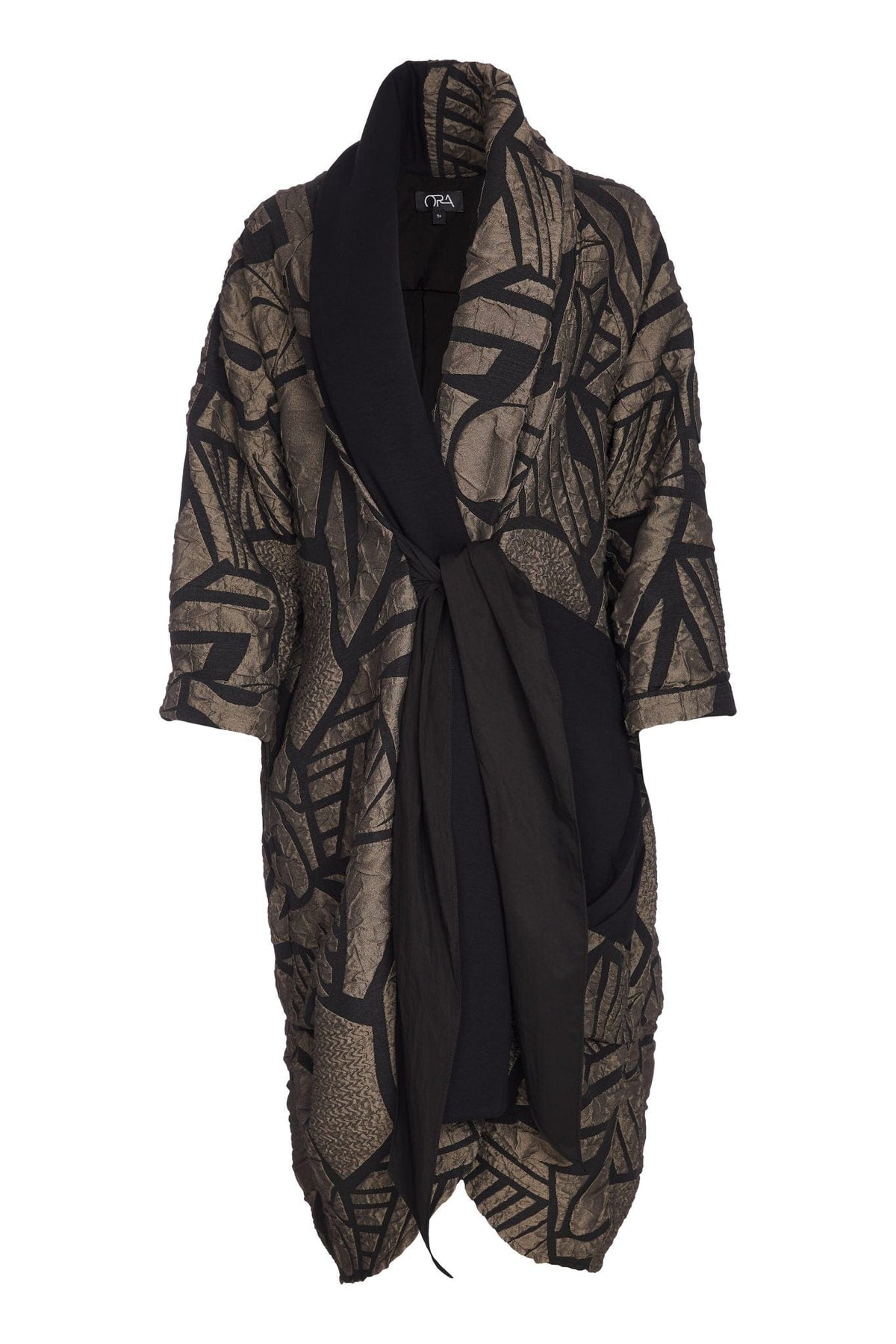 ORA Tie Front Print Coat