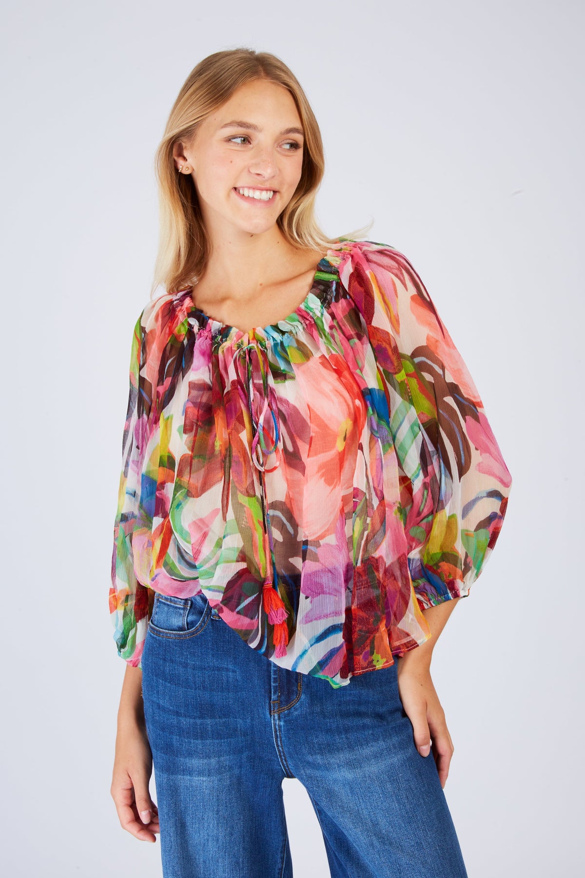 Derhy Big Flower Chiffon Top