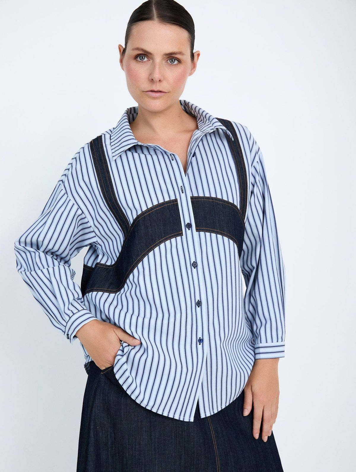 Skatie Denim Detail Shirt