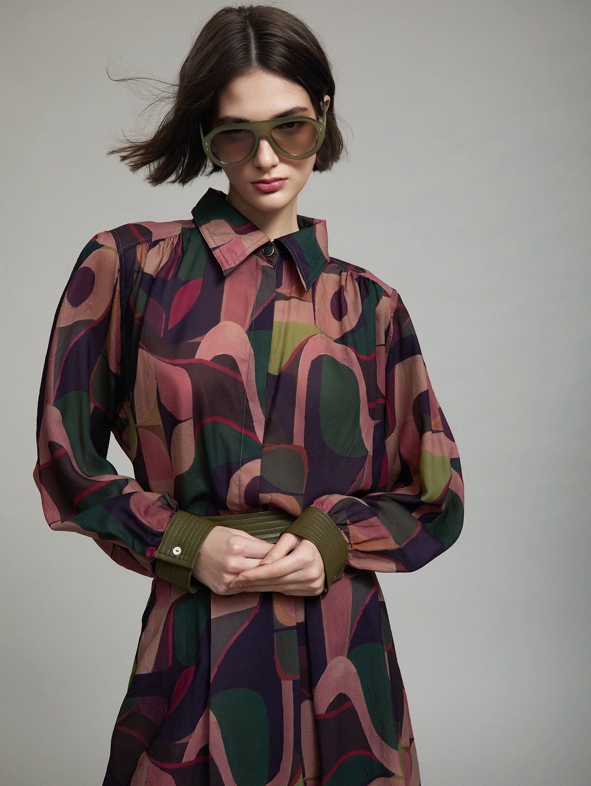 Skatie Print Blouse With Pleather Cuff