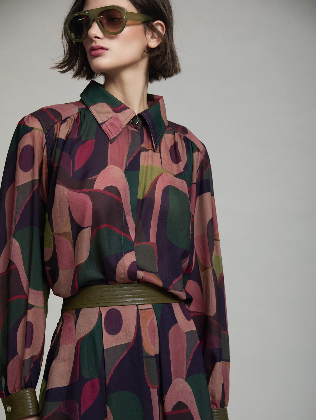 Skatie Print Blouse With Pleather Cuff