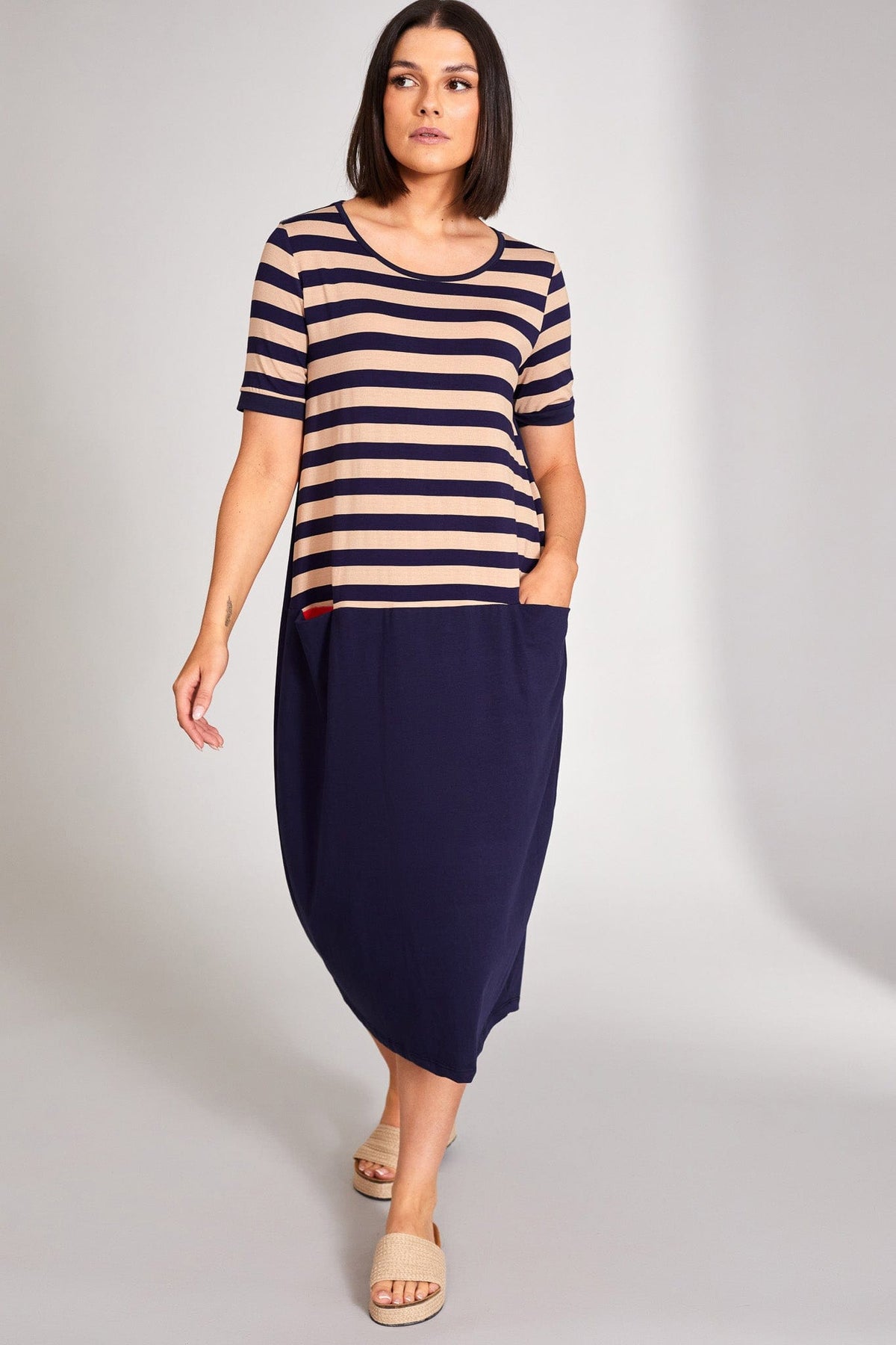 Peruzzi Stripe Dress with Contrast Pocket