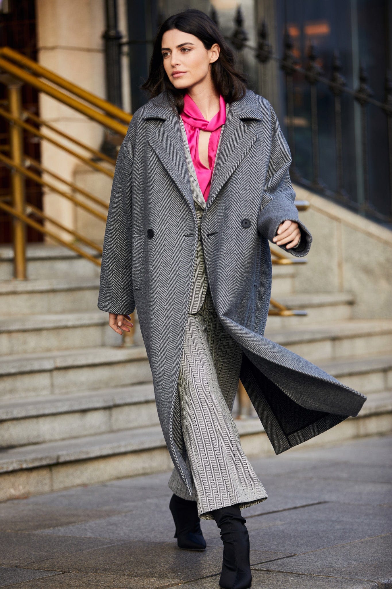 Long herringbone coat best sale