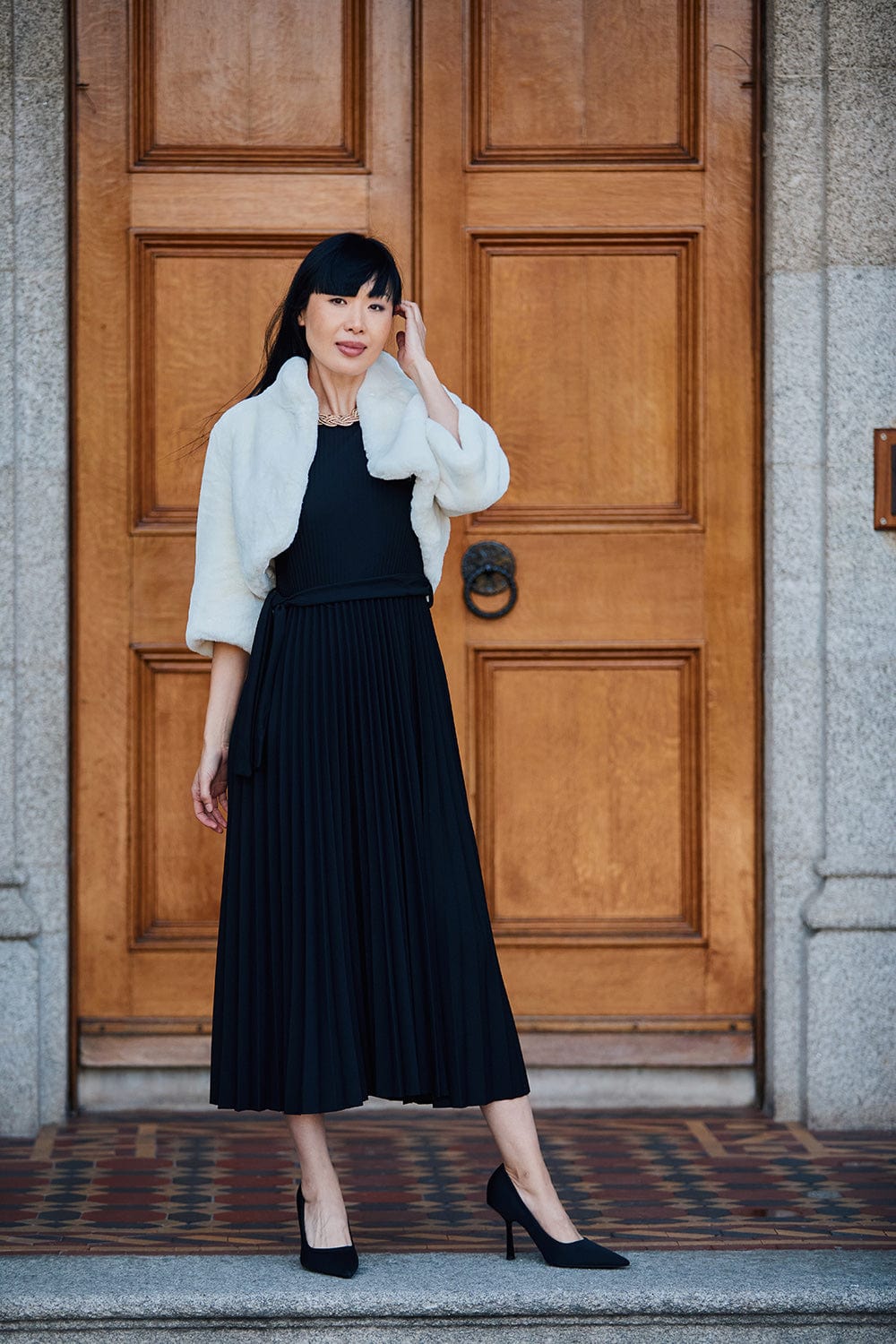 【極美品】L'Or matelasse docking pleats dress matelasse docking pleats dressの通販 by miii's shop｜ラクマ