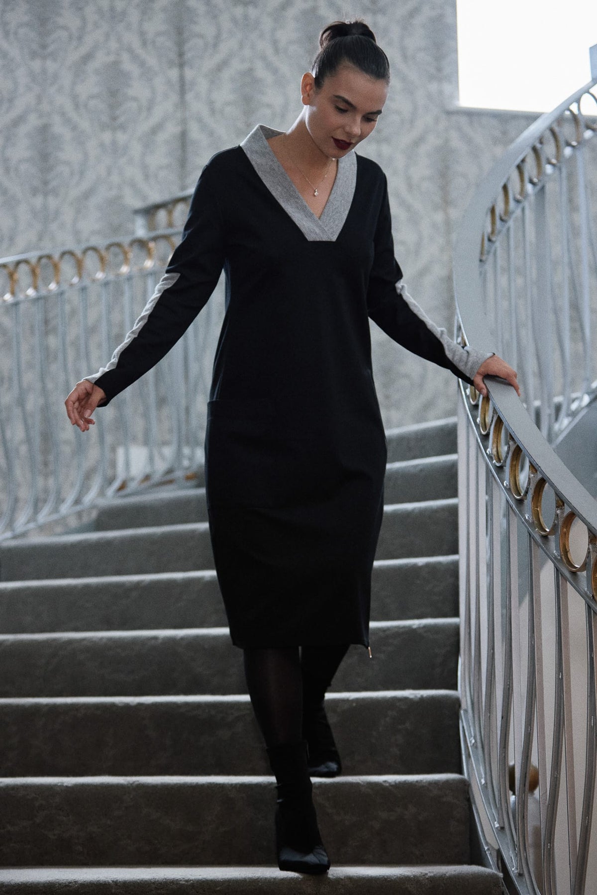 Peruzzi Two Tone V-Neck Dress
