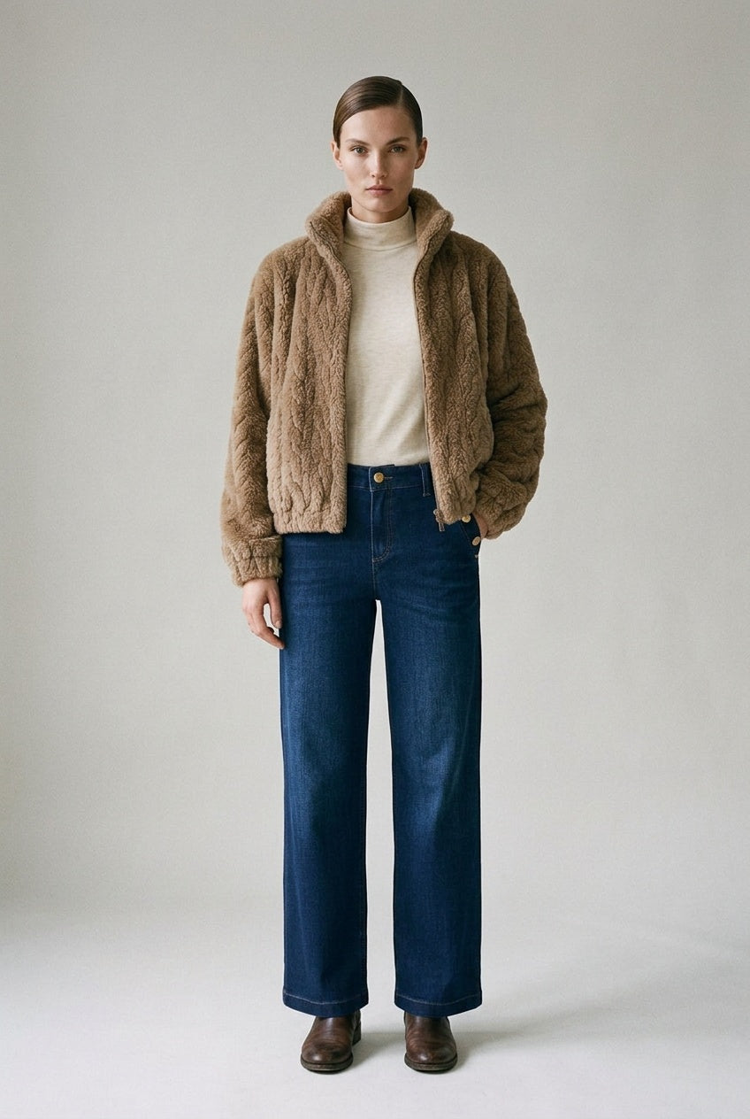 Derhy Faux Fur Cable Coat
