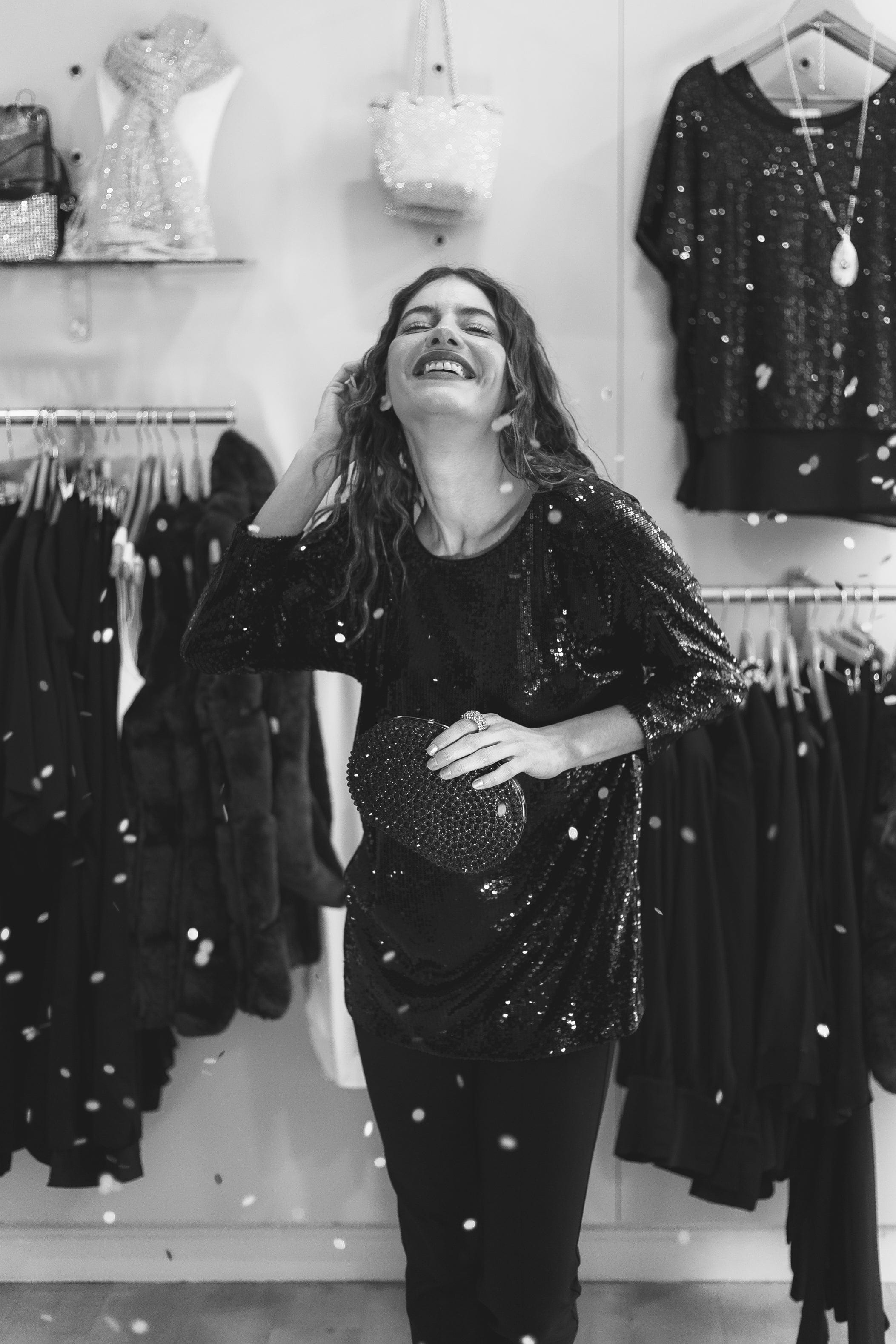black and white sequin top