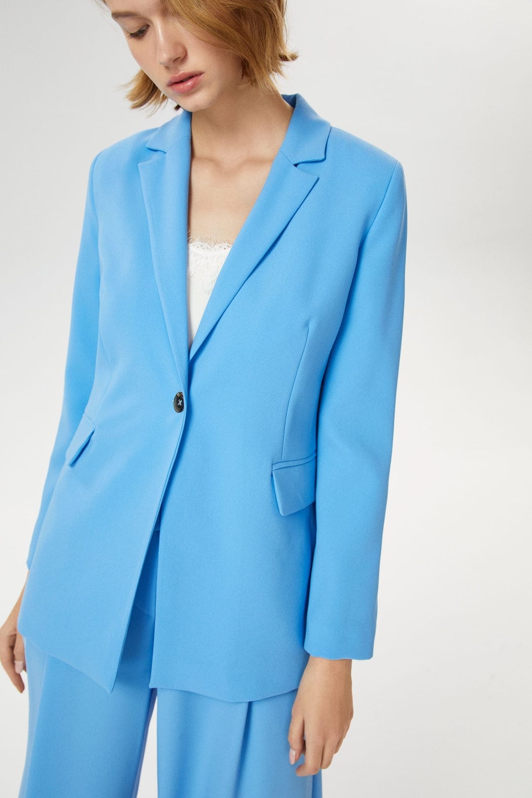 Women's Light Blue Single Breasted Longline Blazer
