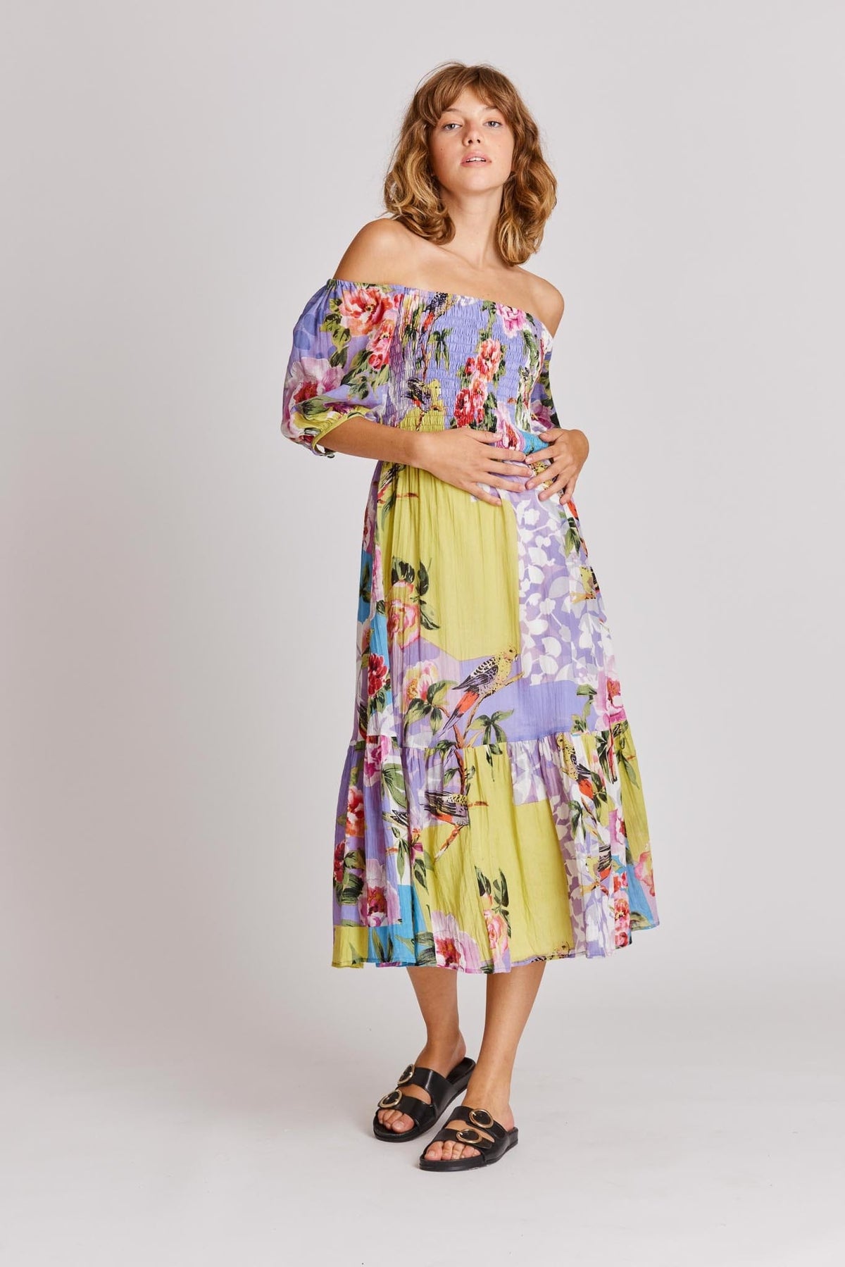 Derhy Bardot Floral Patchwork Dress