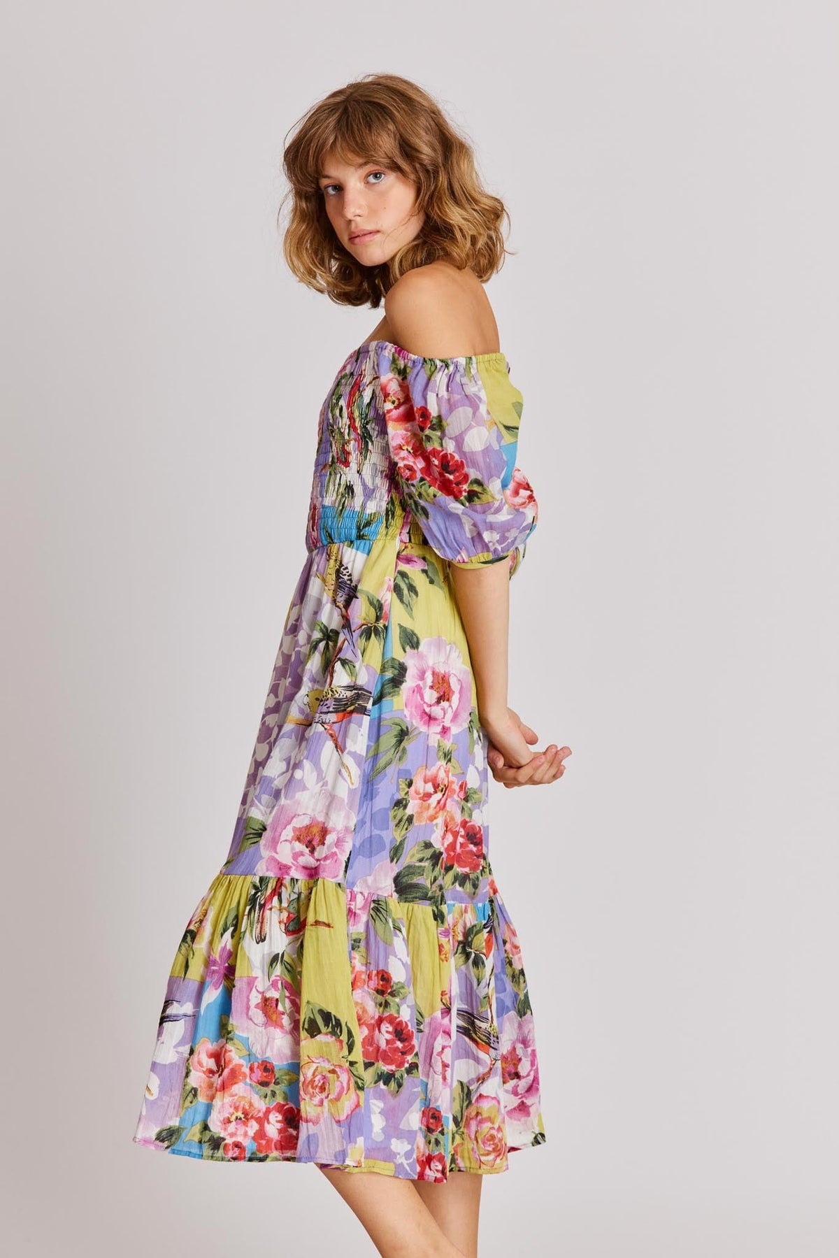 Derhy Bardot Floral Patchwork Dress