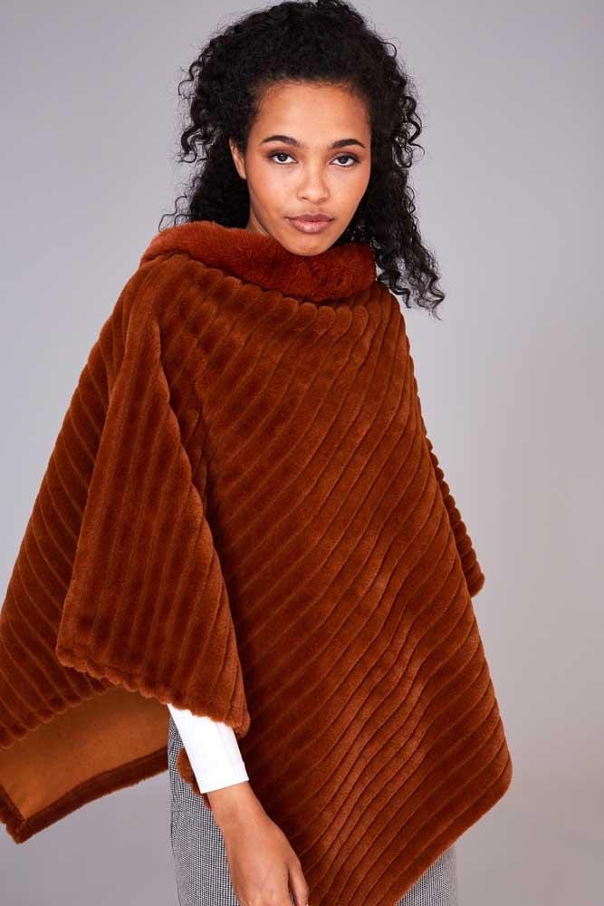 Choice Boutique Ribbed Faux Fur Poncho